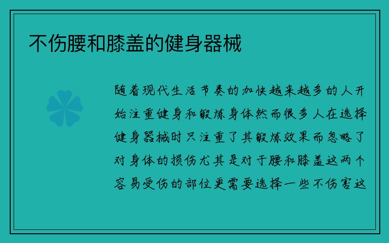 不伤腰和膝盖的健身器械